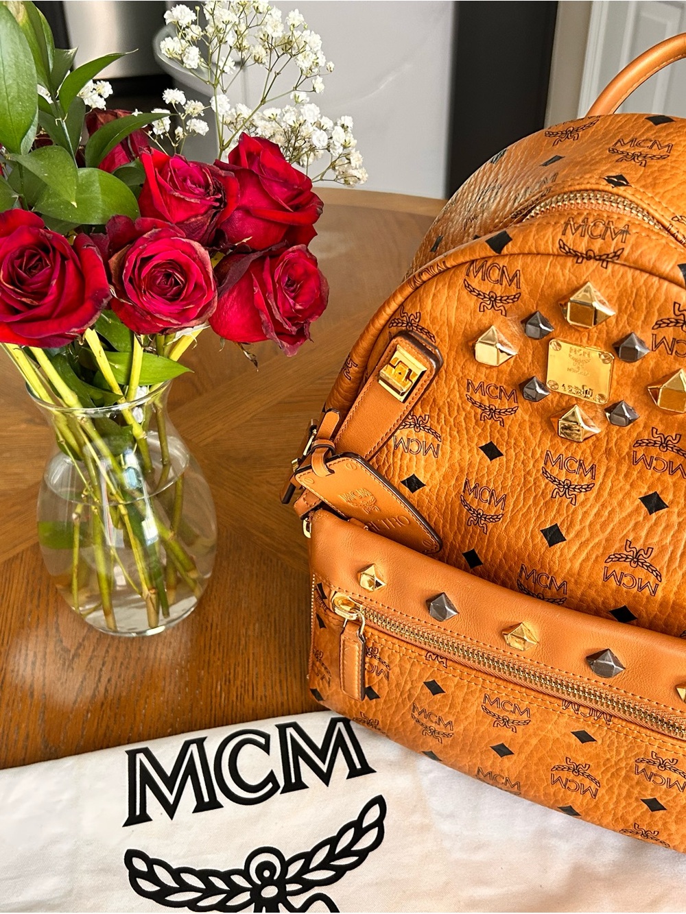 Authentic MCM Retro Dual Stark Backpack in Visetos